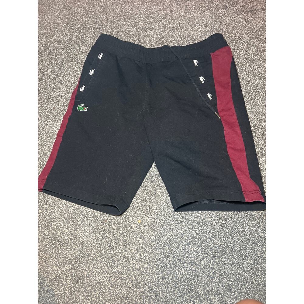Lacoste live men’s black with red stripe sport shorts size small